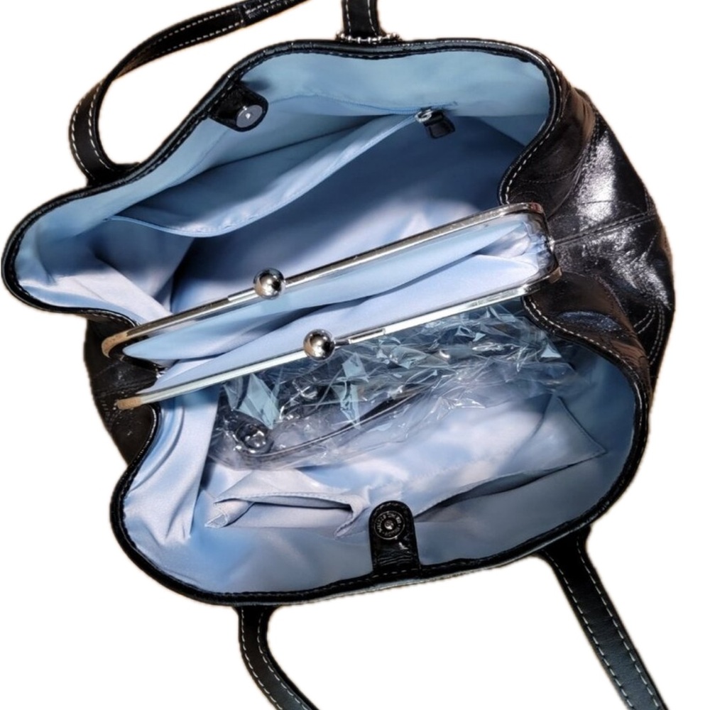 Coach Black Leather Tote with Silver Accents - Picture 3 of 3